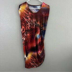 Robert Kitchen Canada Asymmetric Ruched Dress Size S Colorful Printed Front Back